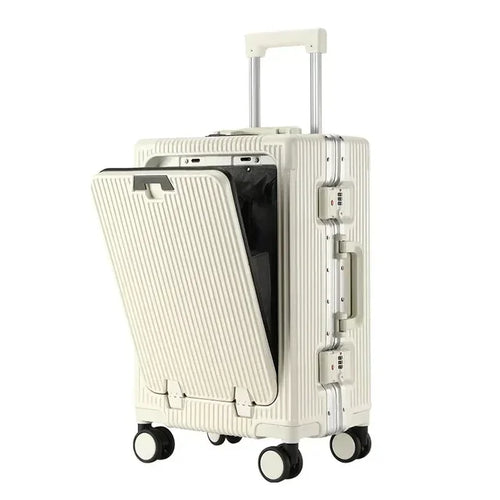 Smart Carry-On Suitcase with USB Port, Cup Holder & Front Access Pocket