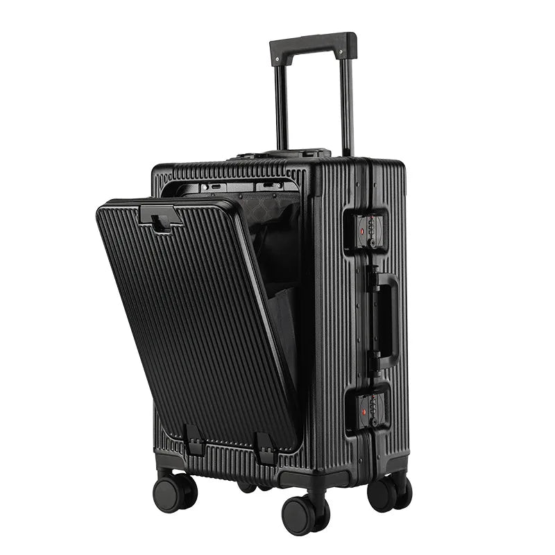 Smart Carry-On Suitcase with USB Port, Cup Holder & Front Access Pocket